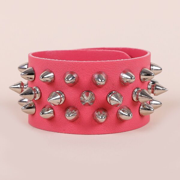 

Men Studded Decor Bracelet, Hot pink