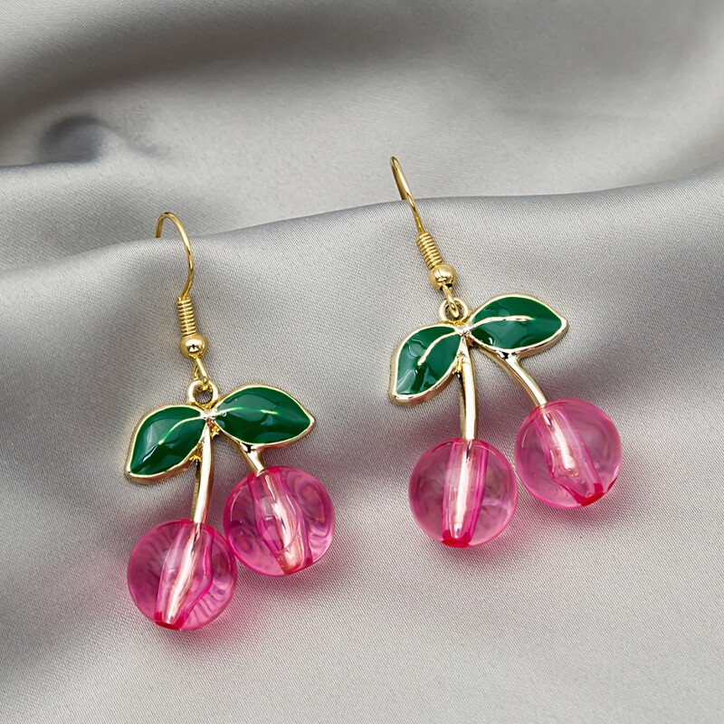 

Cherry Drop Earrings, Pink
