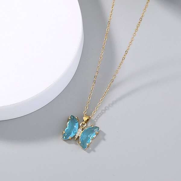 

Zircon Butterfly Pendant Necklace, Blue