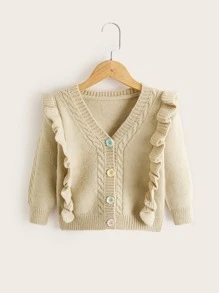 Niñitos Cárdigan tejido de cable fruncido - Caqui - Ver 1