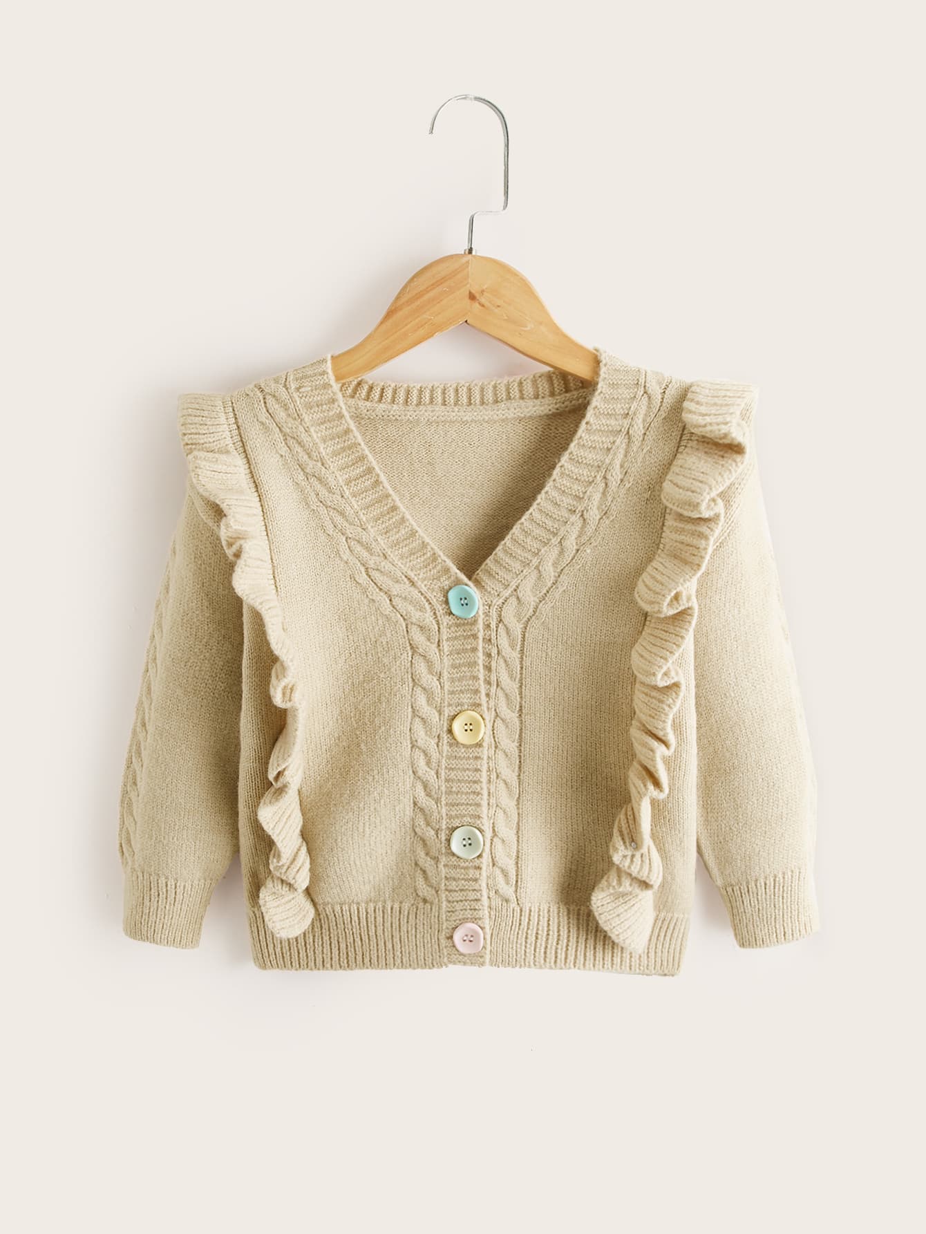 Niñitos Cárdigan tejido de cable fruncido - Caqui - Ver 1