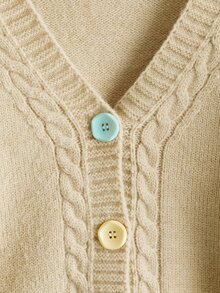 Niñitos Cárdigan tejido de cable fruncido - Caqui - Ver 4