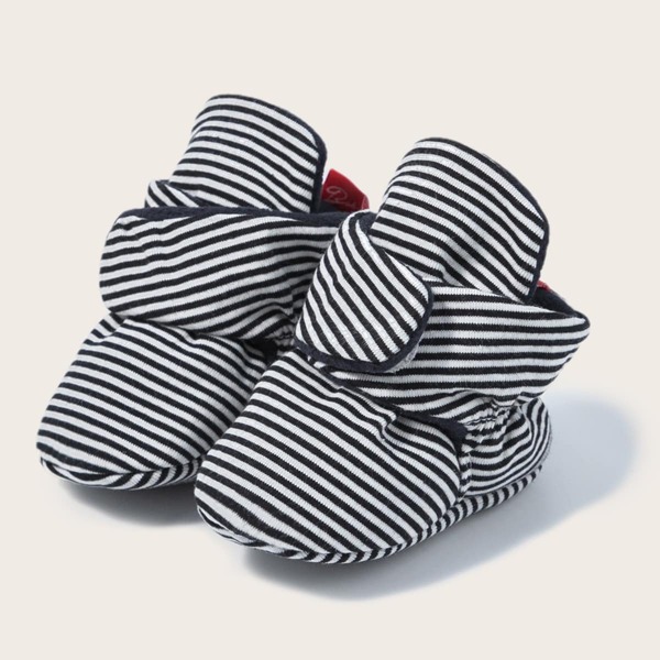 

Baby Striped Pattern Velcro Strap Boots, Black and white