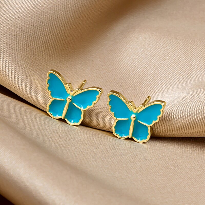 

Butterfly Decor Stud Earrings, Blue