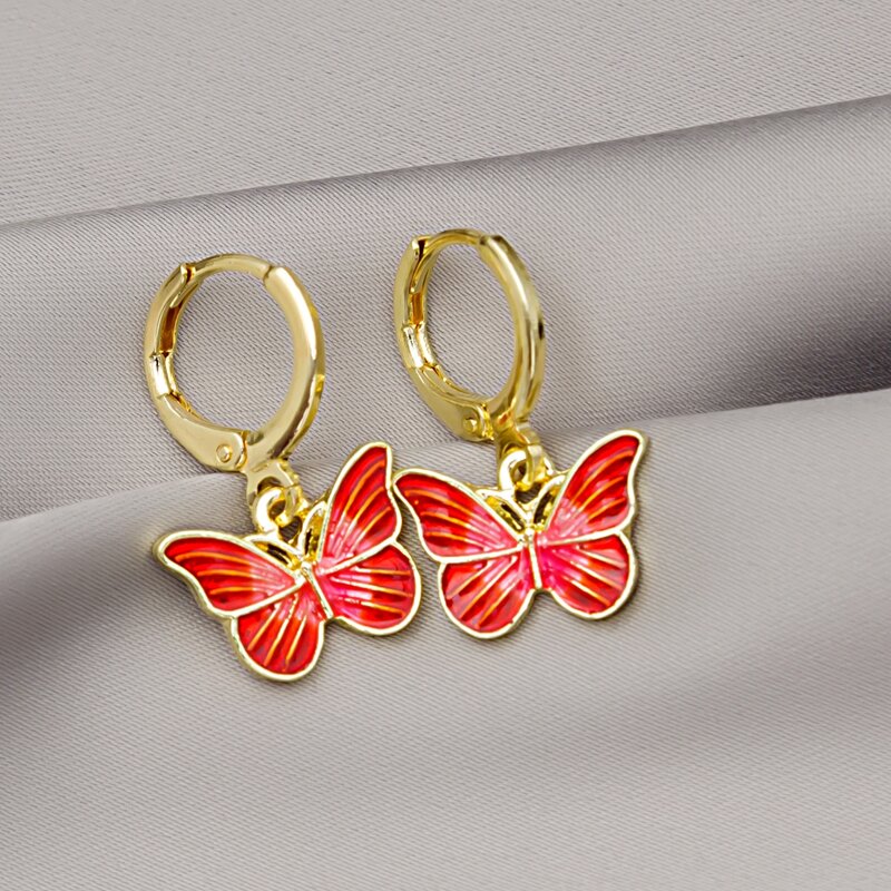 

Butterfly Drop Earrings, Red