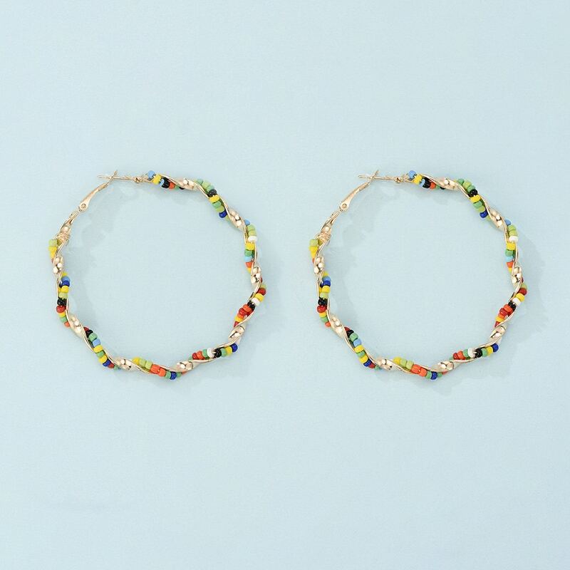 

Beaded Design Hoop Earrings, Multicolor