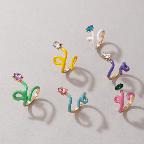 

6pcs Rhinestone Decor Ring, Multicolor