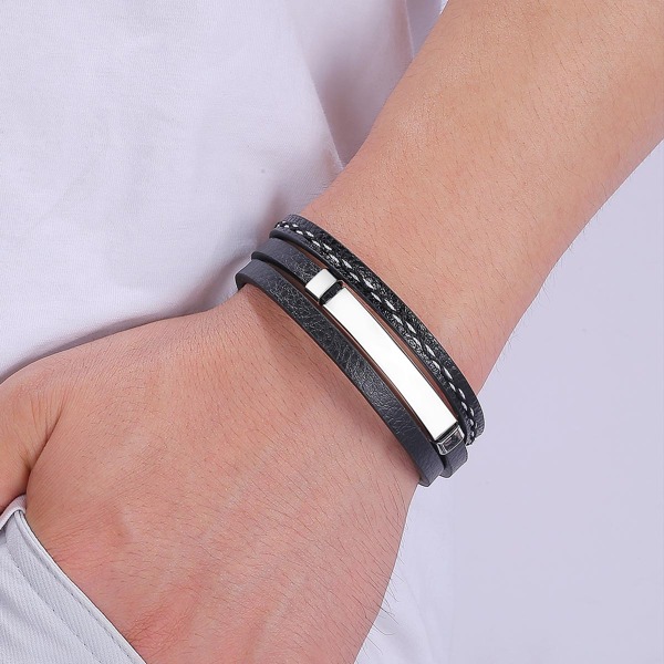 

Men Layered PU Leather Bracelet, Black