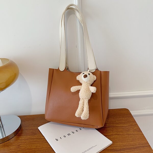 

Minimalist Tote Bag With Bag Charm, Brown