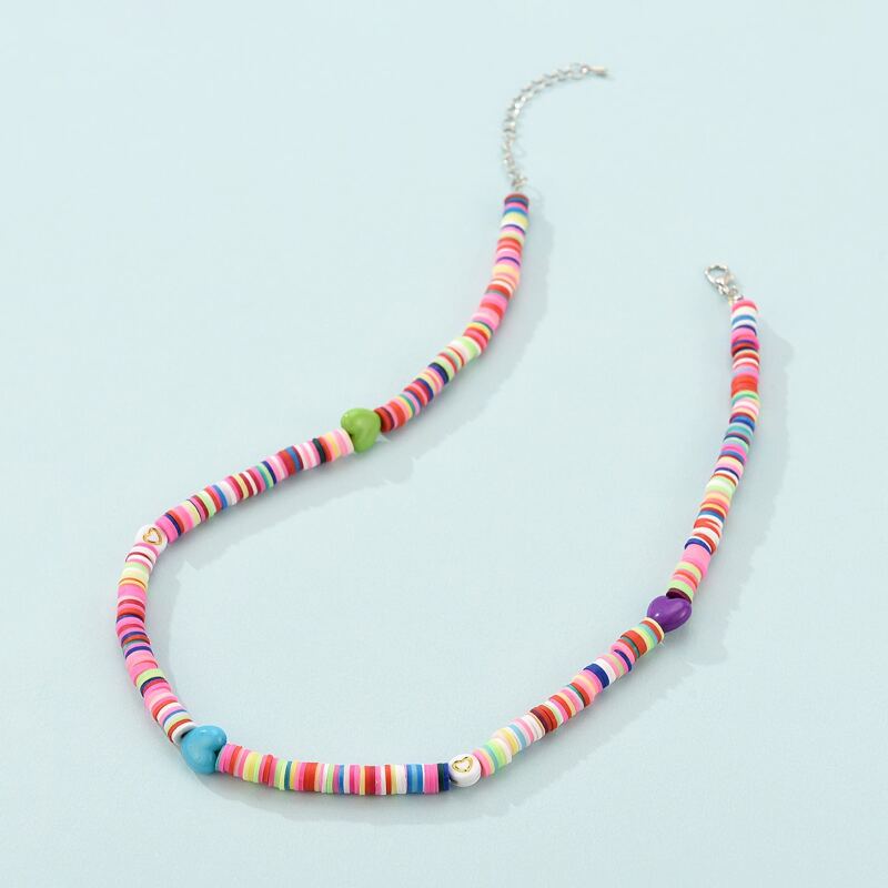 

Heart Decor Soft Clay Beaded Necklace, Multicolor