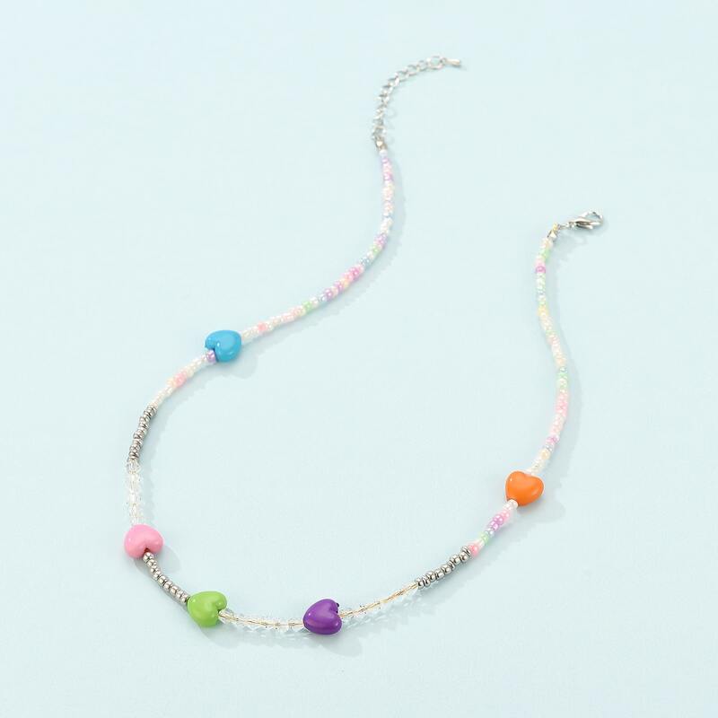 

Heart Decor Beaded Necklace, Multicolor