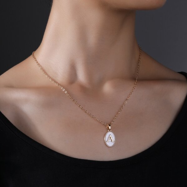 

Letter Decor Oval Charm Necklace, Multicolor