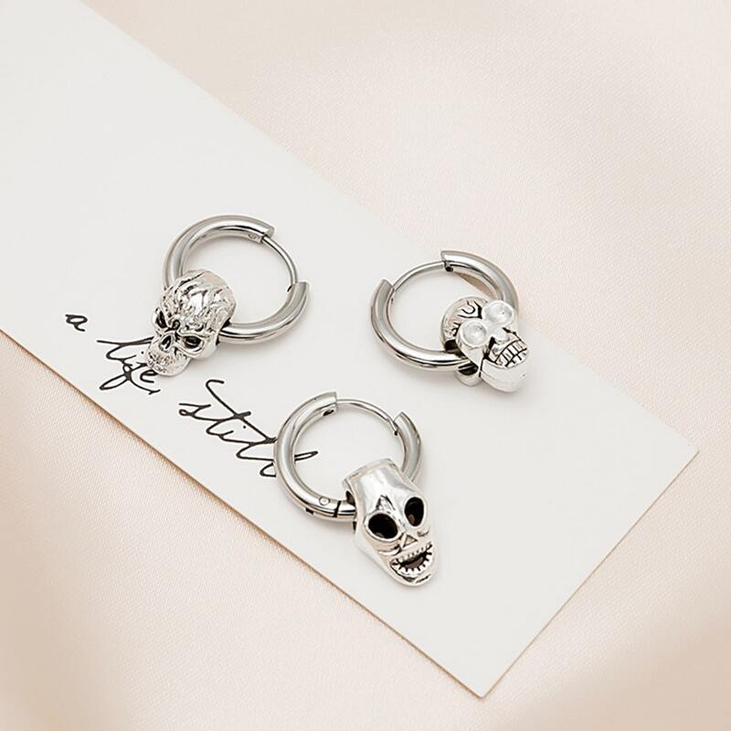 

3pcs Skull Decor Earrings, Silver
