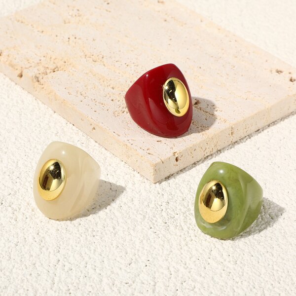 

3pcs Simple Resin Ring, Multicolor