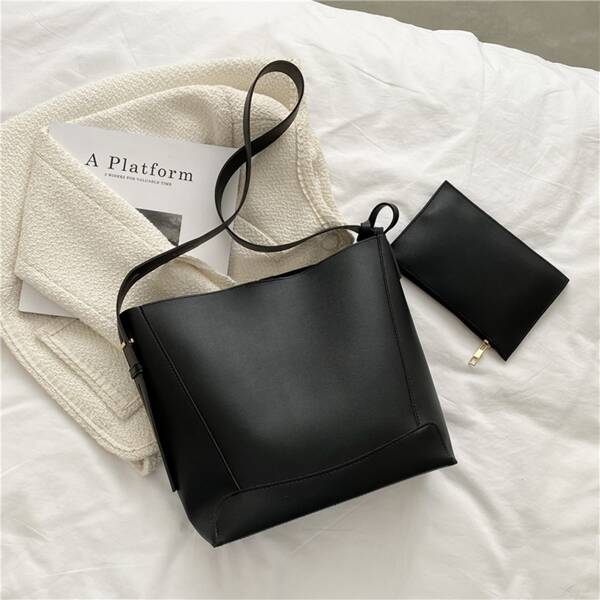 

Minimalist Bucket Bag With Purse, Black