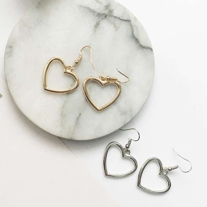

2pairs Heart Drop Earrings, Multicolor