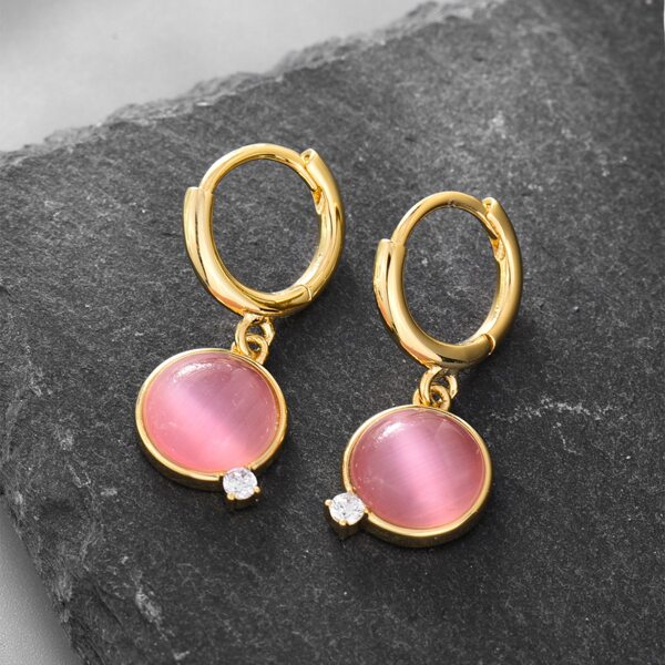 

18K Gold Plated Zircon & Stone Decor Drop Earrings, Baby pink