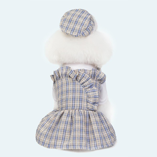 

Plaid Pattern Pet Dress With Hat, Multicolor