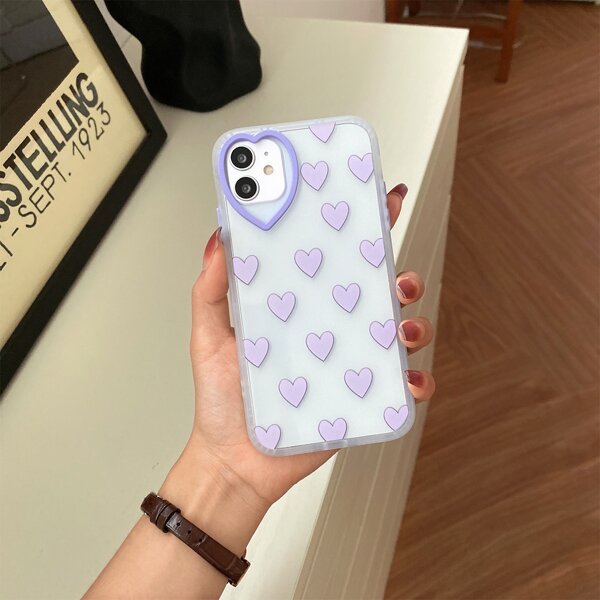 

Heart Pattern Clear Phone Case, Purple