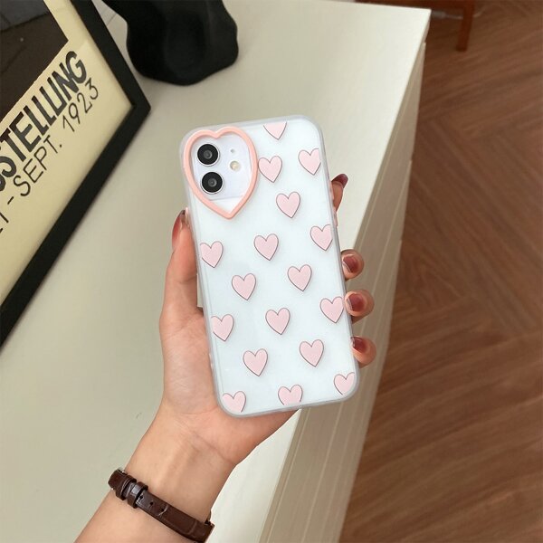 

Heart Pattern Clear Phone Case, Pink