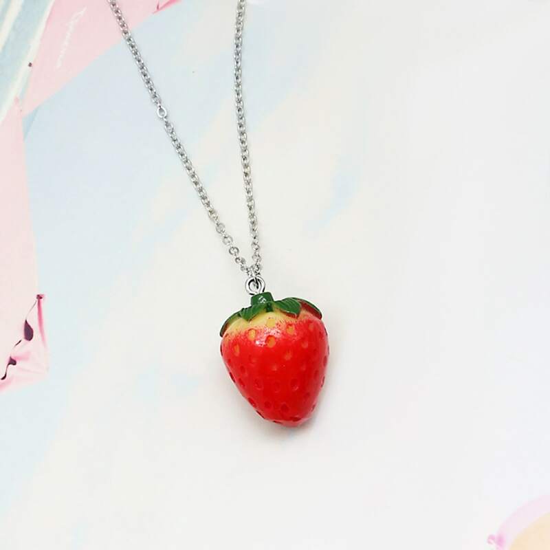 

Strawberry Pendant Chain Necklace, Multicolor