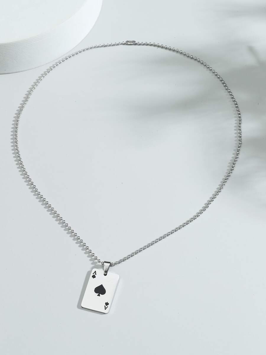 Collar de acero inoxidable con símbolo de naipes para hombres de moda y popular para regalo de joyería y para una apariencia elegante - Multicolor - Ver 1