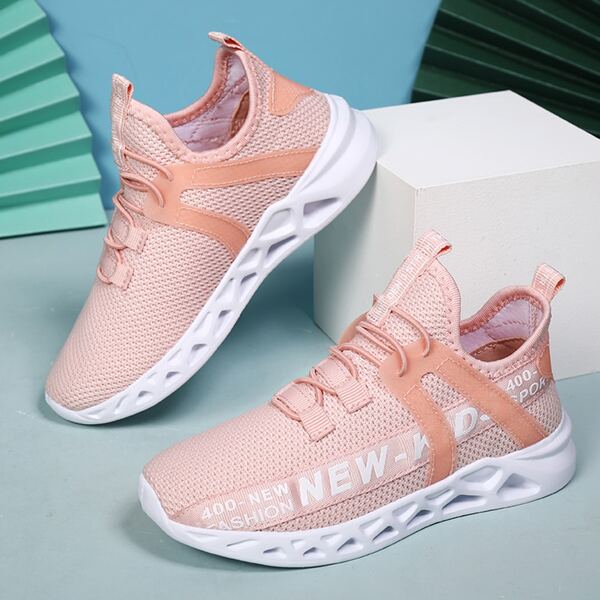 

Girls Letter Tape Decor Running Shoes, Pink