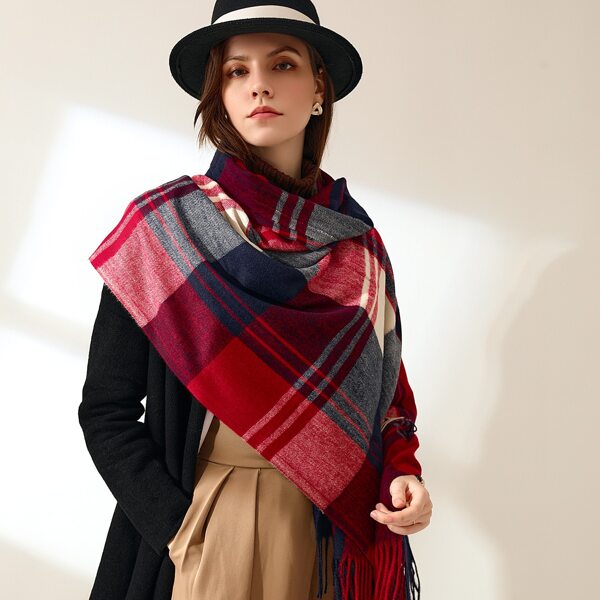 

Fringe Hem Plaid Scarf, Multicolor