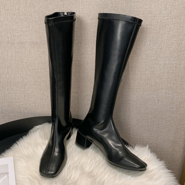 

Minimalist Chunky Knee Boots, Black