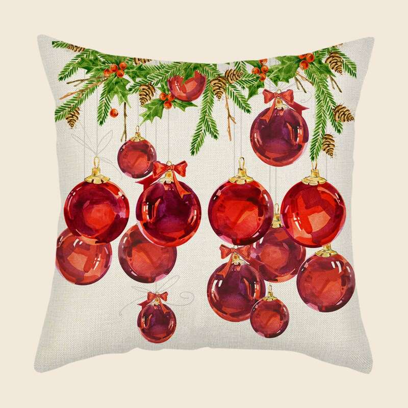 

Christmas Ball Print Cushion Cover Without Filler, Multicolor