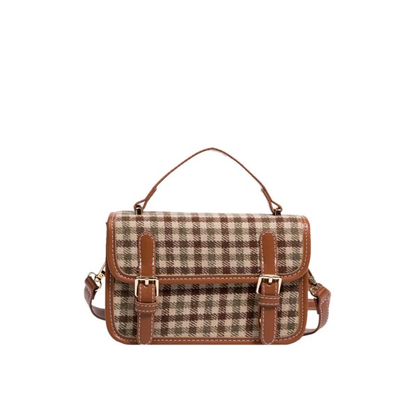 

Plaid Pattern Buckle Decor Flap Satchel Bag, Multicolor
