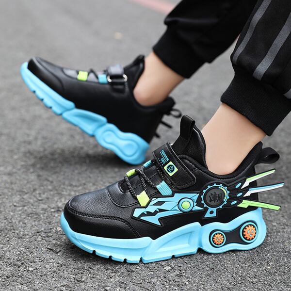 

Boys Chinese Graphic Colorblock Velcro Strap Sneakers, Baby blue
