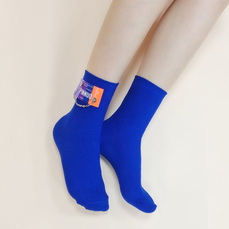 

Chain Decor Crew Socks, Blue