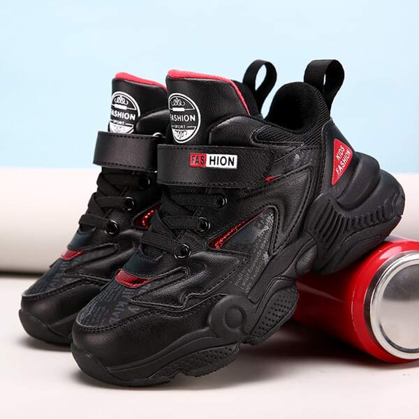 

Girls Letter Patch Velcro Strap Sneakers, Black