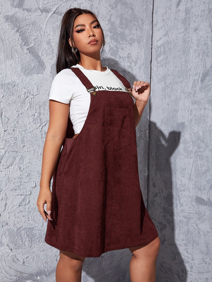 SHEIN Qutie Plus Solid A Line Pinafore Dress - Rust Brown - View 1