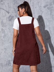 SHEIN Qutie Plus Solid A Line Pinafore Dress - Rust Brown - View 2
