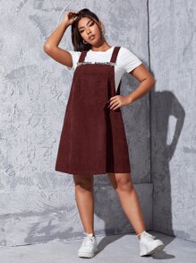 SHEIN Qutie Plus Solid A Line Pinafore Dress - Rust Brown - View 3