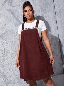 SHEIN Qutie Plus Solid A Line Pinafore Dress - Rust Brown - View 4
