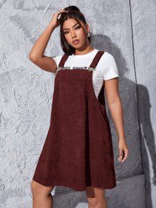 SHEIN Qutie Plus Solid A Line Pinafore Dress - Rust Brown - View 5