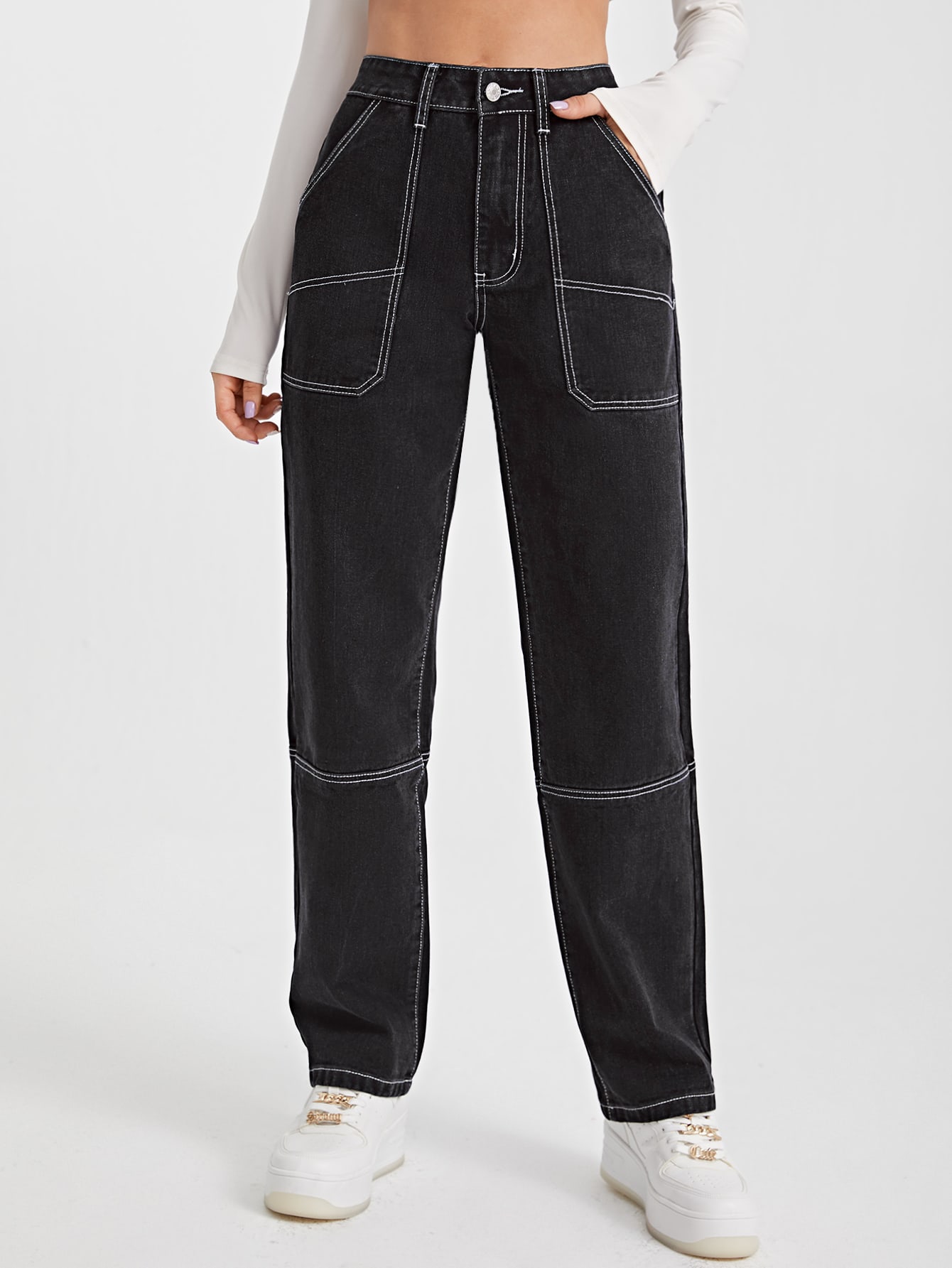 Stitch Detail Straight Leg Jeans for 