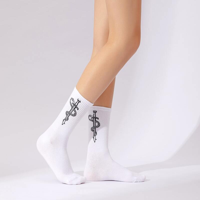 

Sword Print Crew Socks, White