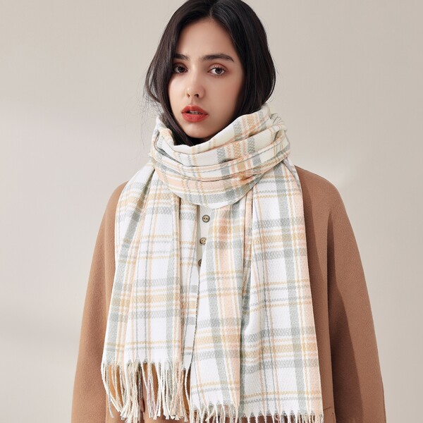 

Fringe Hem Plaid Scarf, Multicolor
