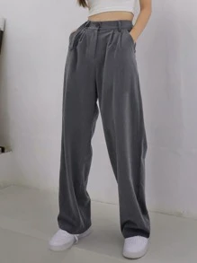 DAZY High Waist Slant Pocket Pants Women Dress Pants - Dark Grey - View 1