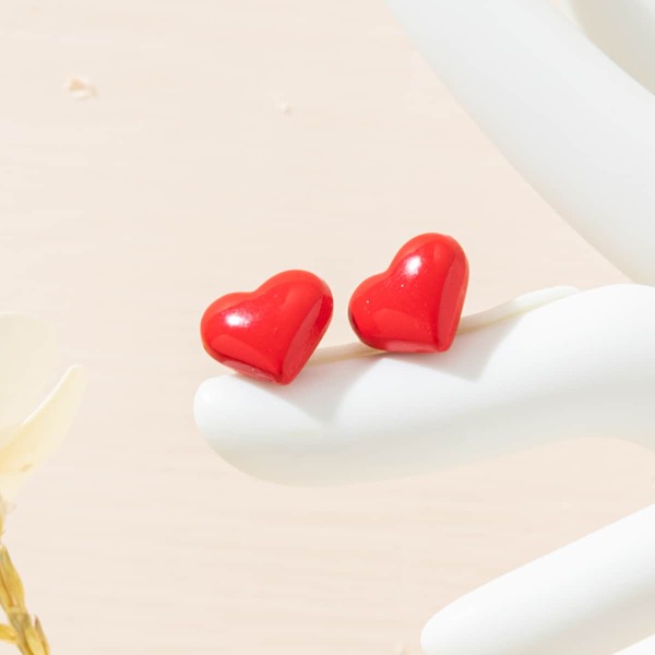 

Heart Stud Earrings, Red