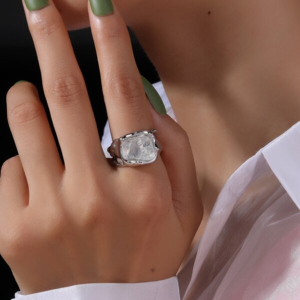 

Natural Stone Decor Ring, Silver