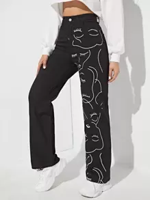 SHEIN EZwear High Waisted Figure Graphic Jeans - Black - View 4