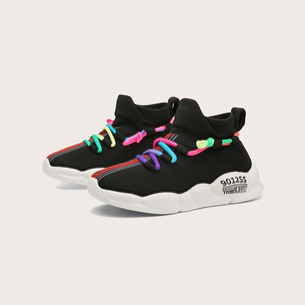 

Kids Letter Detail Knit Detail Lace-up Front Sneakers, Black