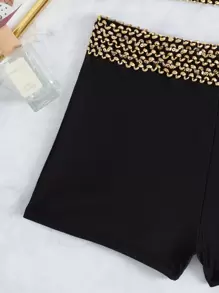 Bottom de bikini con detalle de costura de verano - Negro - Ver 6