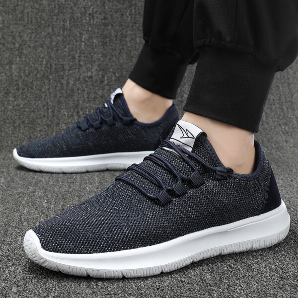 

Men Minimalist Lace Up Front Knit Sneakers, Black