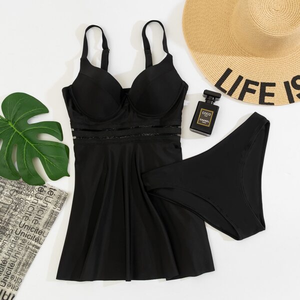 

Flounce Hem Push Up Bikini Swimsuit, Black